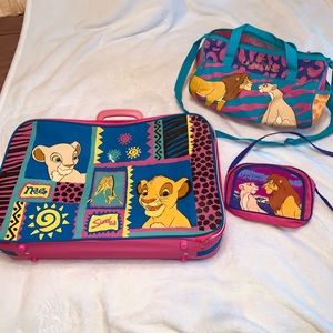 Vintage Lion King suitcase, duffle bag, and small “purse” bag